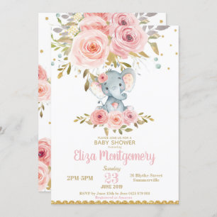 Invitation Fille florale de rose d'invitation de baby shower