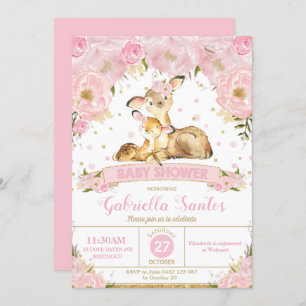 Invitation Fille florale d'invitation de baby shower de cerfs