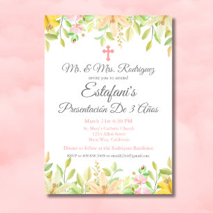 Invitation Fille Florale Présentation 3 Ans Mexicain 3 Ans