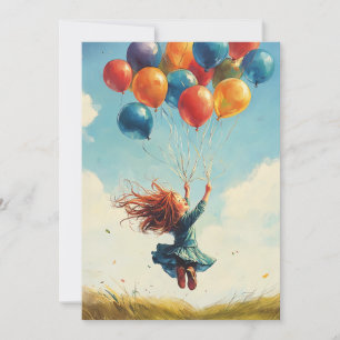 Invitation Fille flottante avec ballons