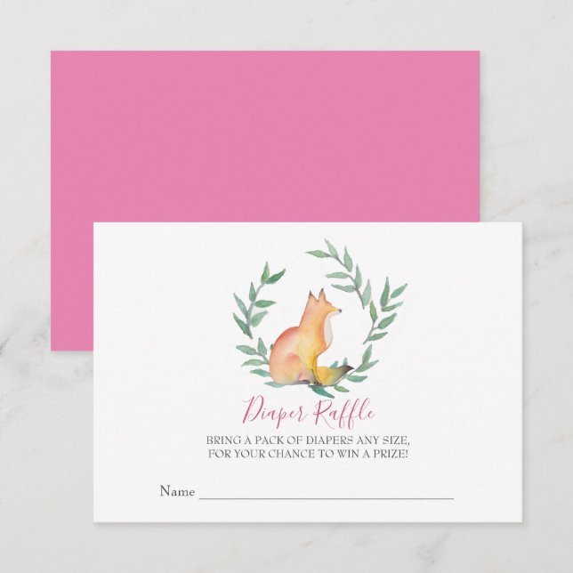 Invitation Fille Fox Baby shower Déchets Raffle (Devant / Derrière)