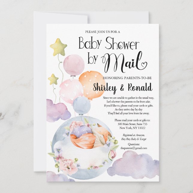 Invitation Fille Fox rose Baby shower de ballons floraux par  (Devant)
