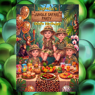 Invitation Fille Garçon Fête Jungle Safari Anniversaire Singe