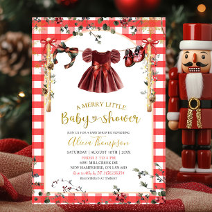 Invitation Fille Gingham de Noël Vêtements d'Hiver Baby Showe