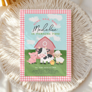 Invitation Fille Gingham Ferme Cour de ferme 2e anniversaire