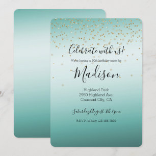 Invitation Fille Glam Gold Sparkle Confetti Mint Ombre