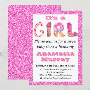 Invitation Fille Glam Sweet Parties scintillant rose chaud Ba