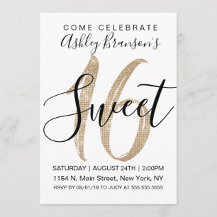 Invitation Fille Glam White Faux Gold Sequin Parties scintill