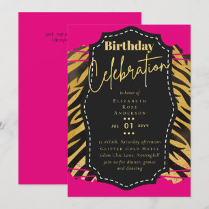 Invitation Fille Gold Parties scintillant Poster de animal An