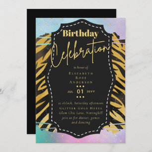 Invitation Fille Gold Parties scintillant Poster de animal An