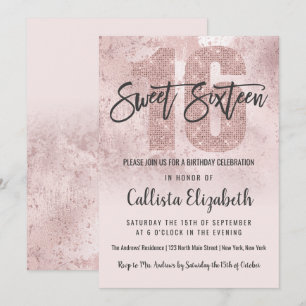 Invitation Fille Grunge Rose or rose Parties scintillant Foil