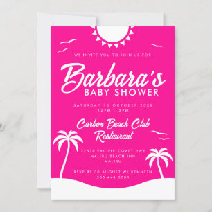 Invitation Fille Hot rose Summer Beach Baby shower de fête