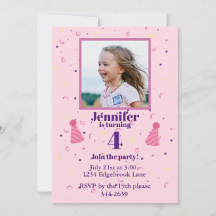 Invitation Fille jeune confetti sur la fête d'anniversaire ro