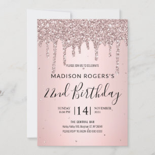 Invitation Fille jeune dame bronze rose pailleté