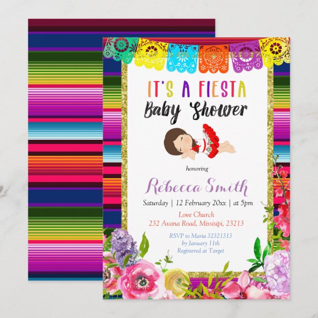 Invitation Fille joyeuse d'invitation de baby shower floral (Devant / Derrière)