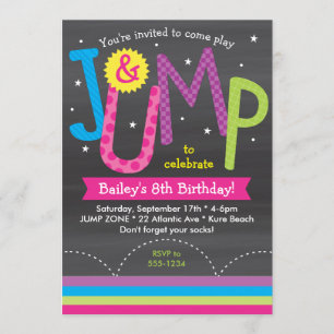 Invitation Fille Jump Anniversaire Table Ronde Rose violet