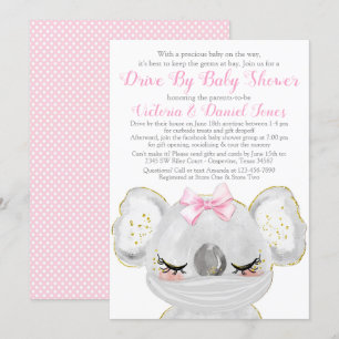 Invitation Fille Koala avec Masque Drive Par Baby shower