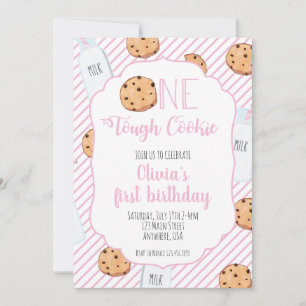 Invitation Fille Lait et Cookies Rose premier Anniversaire