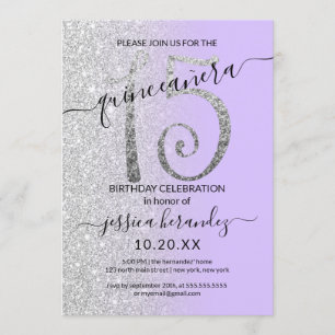 Invitation Fille Lavande Parties scintillant Argent Ombre Qui