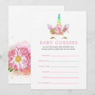 Invitation Fille Licorne Arc-en-Ciel Baby Shower Prédictions