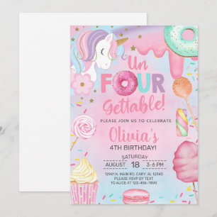 Invitation Fille licorne douceurs inoubliables 4ème anniversa