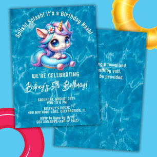 Invitation Fille Licorne Piscine Anniversaire Splish Splash