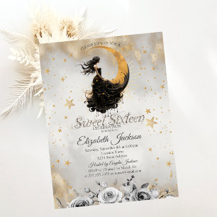 Invitation Fille lunaire céleste Fleurs Étoiles Sweet 16