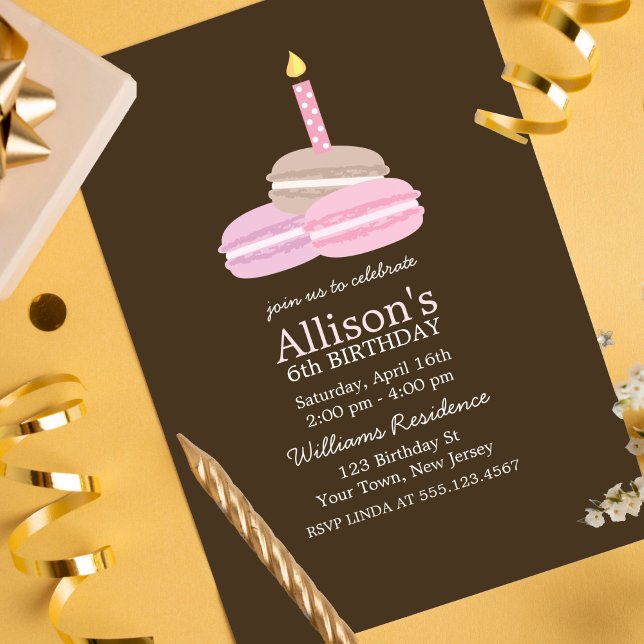 Invitation Fille Macarons roses Anniversaire (Créateur téléchargé)