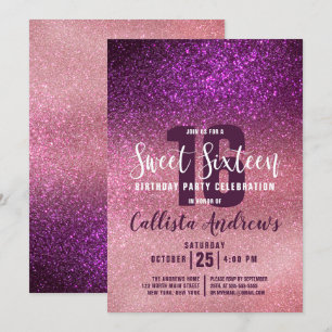 Invitation Fille Magenta Rose Triple Parties scintillant Ombr