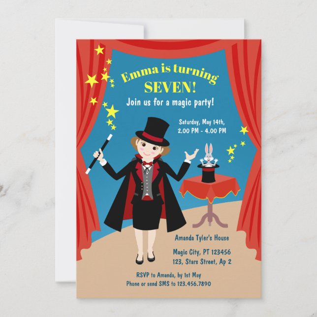Invitation Fille magicien Spectacle Anniversaire (Devant)
