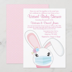 Invitation Fille Masque de Lapin Bébé Shower Virtuel de Bébé