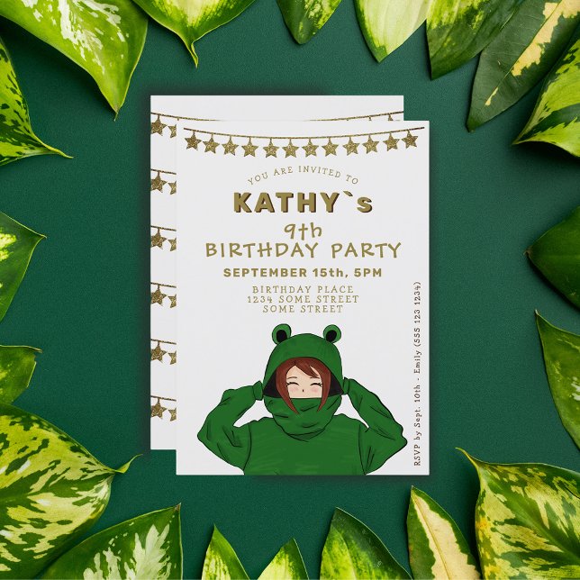 Invitation Fille mignonne avec grenouille verte Hoody Stars A (Créateur téléchargé)