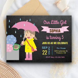Invitation Fille mignonne avec parapluie Rainy Birthday Par