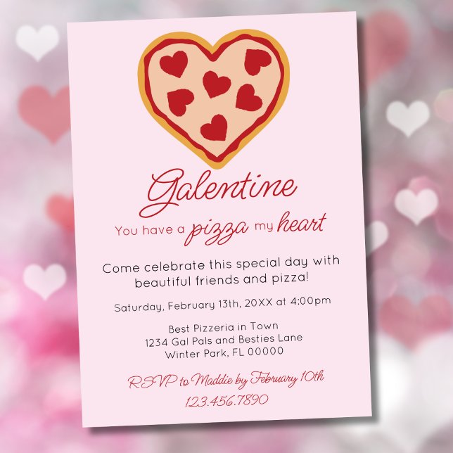 Invitation Fille mignonne de la Saint-Galentin Fête de la Piz (Créateur téléchargé)
