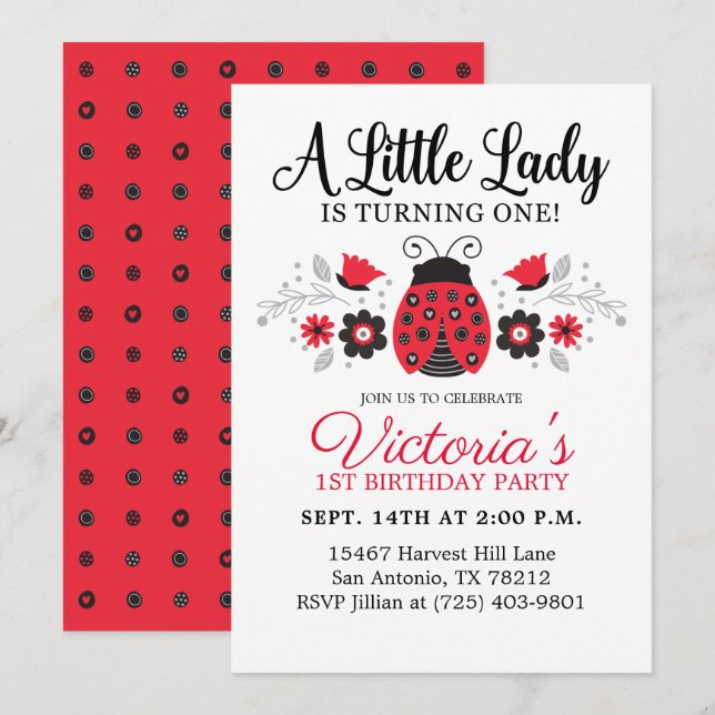 Invitation Fille mignonne Première fête d'anniversaire (Devant / Derrière)
