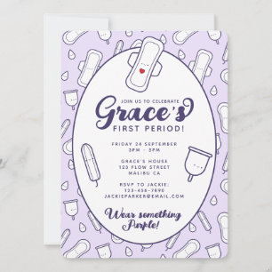 Invitation Fille mignonne Purple Menstrual Pad Première pério
