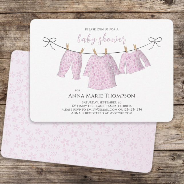 Invitation Fille mignonne rose bébé Clothesline Baby shower d (Créateur téléchargé)