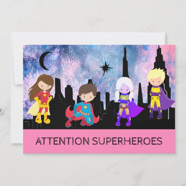 Invitation *~* Fille mignonne SUPERHEROS Anniversaire de enfa (Devant)