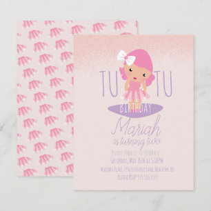 Invitation Fille Minimal Tutu Anniversaire Cartoon Rose Paill