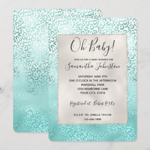 Invitation Fille Mint Blanc Glam Ombre Empreinte de léopard