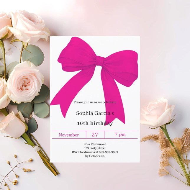 Invitation Fille moderne arc rose chaud (Créateur téléchargé)