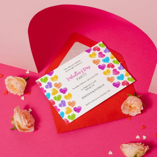 Invitation Fille moderne Coeurs vibrants Saint Valentin (Créateur téléchargé)