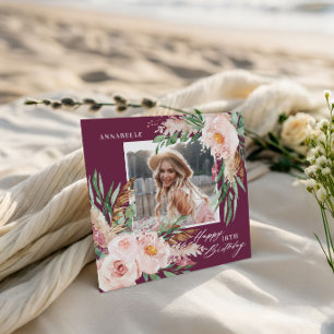 Invitation Fille moderne élégante florale violet photo annive