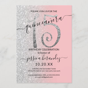 Invitation Fille moderne Parties scintillant rose argent Ombr