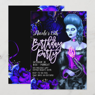 Invitation Fille morte lumineuse Roses violettes Fête d'anniv