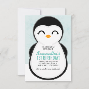 Invitation fille N'IMPORTE QUEL ÂGE hiver PENGUIN ANNIVERSAIR