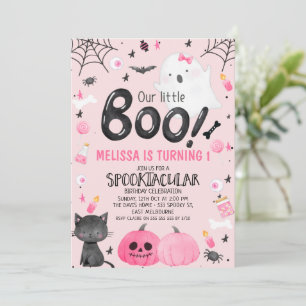 Invitation Fille noire rose Notre Petit Boo Halloween Anniver