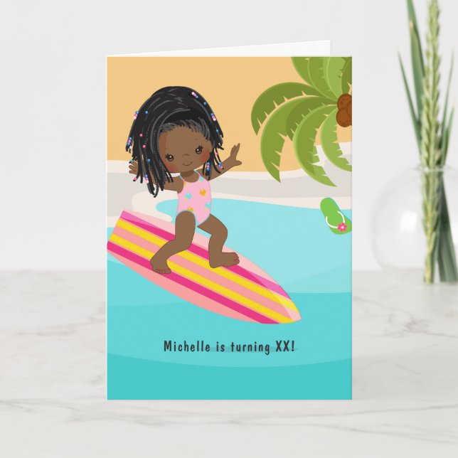 Invitation Fille noire Summer Beach Photo de fête d'anniversa (Devant)