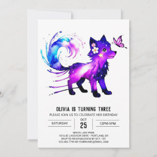 Invitation Fille numérique Wolf Whimsical modifiable Annivers