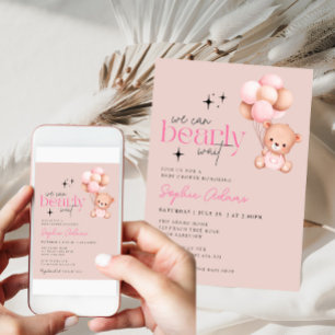 Invitation Fille On Peut Attendre Teddy Baby shower Ours